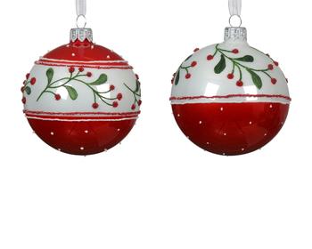 Visuel 1 du produit Boule de Noël en verre rouge avec frise de baies - Ø 8 cm