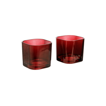 Visuel 1 du produit Photophore carré en verre laqué bordeaux Konos - 7 x 7 x 6,5 cm