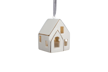 Visuel 1 du produit Suspension décorative maison céramique LED coloris blanc en céramique - 5 x 5 x 7 cm