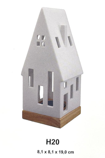 Visuel 1 du produit Photophore forme maison en céramique blanche taille L - Ø 8 x H 19 cm