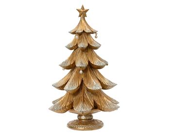 Visuel 1 du produit Sapin en polyrésine dorée avec perles brillantes - 13 x 15,5 x 24 cm
