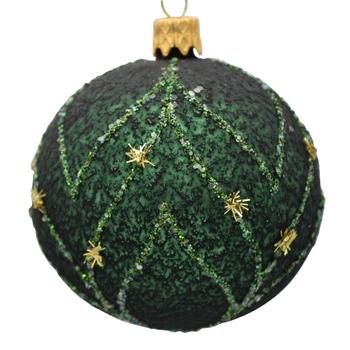 Visuel 1 du produit Boule de Noël en verre vert foncé avec étoiles or - Ø 7 cm
