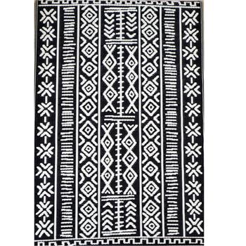 Visuel 1 du produit Tapis extérieur en polypropylène recyclé noir et crème Ethnique - 150 x 90 cm