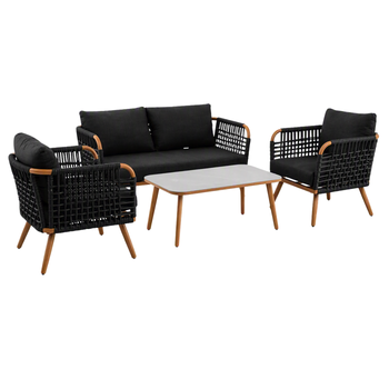 Visuel 1 du produit Salon de jardin en aluminium coloris noir Taormina - 4 éléments (canapé, table basse et deux fauteuils)