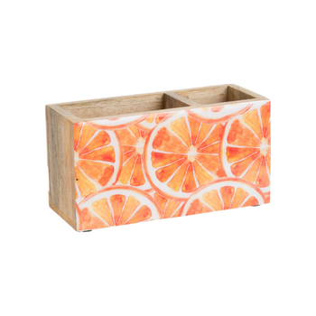 Visuel 1 du produit Porte-ustensiles en bois de manguier à décor orange - 20 x 10 x 8 cm