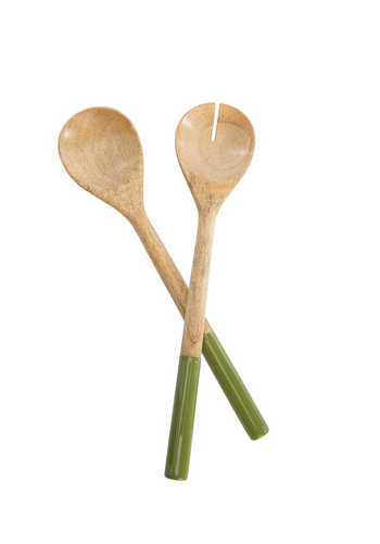 Visuel 1 du produit Lot de 2 couverts coloris vert en manguier émaillé - 25 x 8 x 3 cm