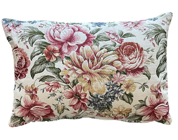 Visuel 1 du produit Coussin en coton fond blanc décor fleurs roses Alais - 35 x 50 cm