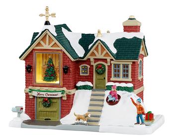 Visuel 1 du produit Village de Noël petite maison de briques rouges lumineuse en porcelaine coloris multicolore avec adaptateur Lemax Caddington Village