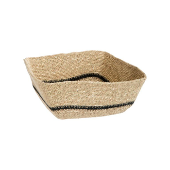 Visuel 1 du produit Corbeille carrée en osier naturel avec une ligne noire grand modèle - 25 x 25 x 10 cm