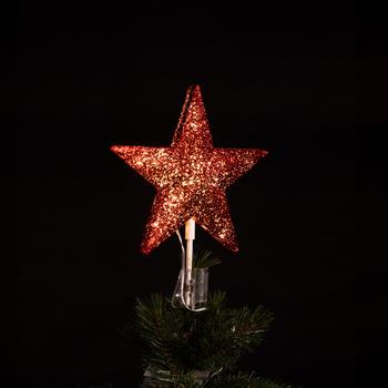 Visuel 1 du produit Cimier de sapin de Noël coloris rouge étoile LED blanc chaud à piles intérieur - 21,6 x 5,8 x 21 cm