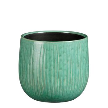 Visuel 1 du produit Pot rond cannelé coloris bleu en céramique Pablo Mica Decorations - 16 x Ø 18 cm