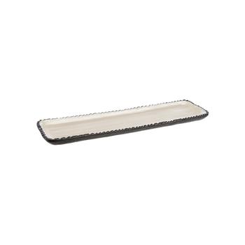 Visuel 1 du produit Plateau pour bougie en aluminium émaillé blanc et noir - 36 x 10 x 2 cm