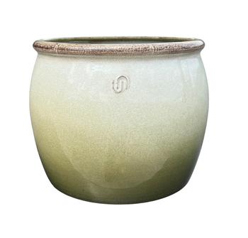 Visuel 1 du produit Pot cylindrique en métal recyclé coloris vert et beige Upcycle Bella - Ø 37 x H 30 cm