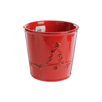 Visuel 1 du produit Cache-pot en céramique rouge à motif Sapin - Ø 13,5 x H 12,5 cm