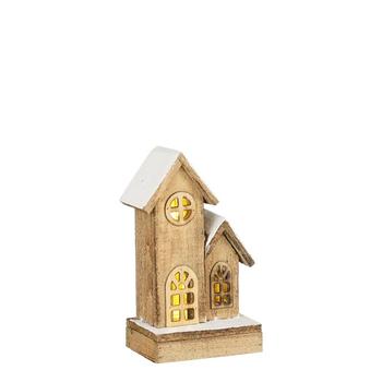 Visuel 1 du produit Maison décorative en bois de sapin naturel à LED - 14 x 10 x 26 cm