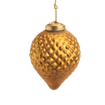 Visuel 1 du produit Suspension goutte en relief en verre et métal or mat - 9 x 7 cm