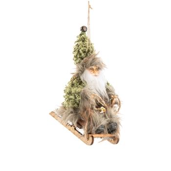 Visuel 1 du produit Père Noël décoratif Alpin sur une luge en polyester coloris vert et marron - H 18 cm
