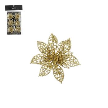 Visuel 1 du produit Ensemble de 6 poinsettias ajourés à clipser en polystyrène or - Ø 8 cm
