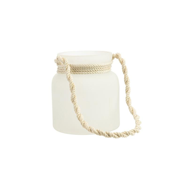 Visuel 1 du produit Photophore coloris blanc en verre et corde - 15 x 13 cm