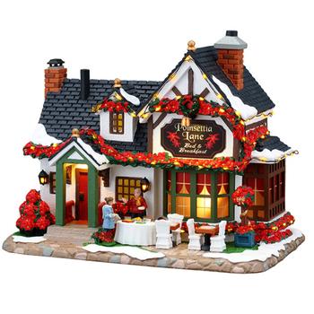 Visuel 1 du produit Village de Noël gîte poinsettia lumineux en résine coloris multicolore à piles Lemax Caddington Village - 17,8 x 23,3 x 15,1 cm