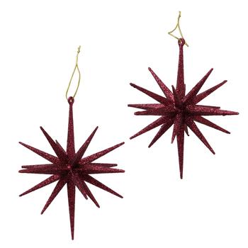 Visuel 1 du produit Ensemble de 2 pendentifs décoratifs forme étoile en plastique bordeaux Tove - Ø 15 cm