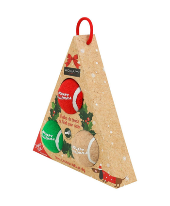 Visuel 1 du produit Balles de tennis de Noël pour chien avec squeaker coloris multicolore Wouapy - coffret de 3 jouets