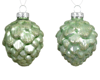 Visuel 1 du produit Boîte de 6 pommes de pin en verre vert matcha émaillé mat - Ø 5 x H 7 cm