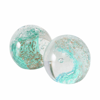 Visuel 1 du produit Presse-papier en verre transparent et turquoise Wave - Ø 8 x H 8 cm
