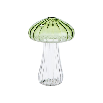 Visuel 1 du produit Vase soliflore forme champignon en verre transparent et vert - Ø 10 x H 15 cm