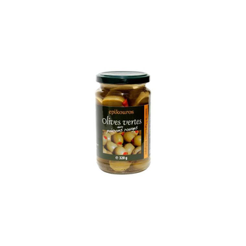 Visuel 1 du produit Olives vertes aux poivrons rouges bio Epikouros - 320 g