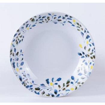 Visuel 1 du produit Assiette calotte en grès à motif végétal bleu et vert Althéa - Ø 19 cm