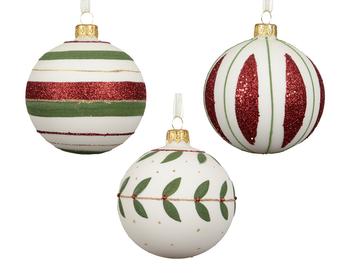 Visuel 1 du produit Boule de Noël en verre crème, bordeaux et vert - Ø 8 cm