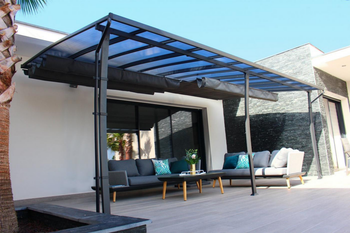 Visuel 1 du produit Pergola adossée polycarbonate, acier, aluminium COULEURS DU MONDE - modèle Stockholm - 3,5x6m