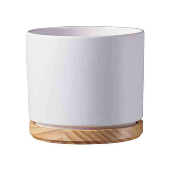 Visuel 1 du produit Cache-pot en bois et céramique blanc Oslo - Ø 13 x H 12 cm
