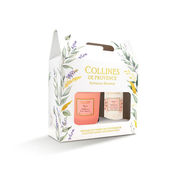 Visuel 1 du produit Coffret bougie et parfum intérieur senteur rose hibiscus Collines de Provence - 180 g + 100 ml
