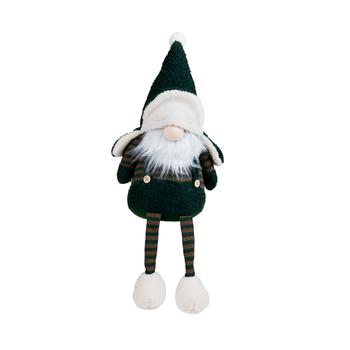 Visuel 1 du produit Peluche décorative de Noël gnome debout chapka en polyester coloris vert et blanc - petit modèle H 65 cm