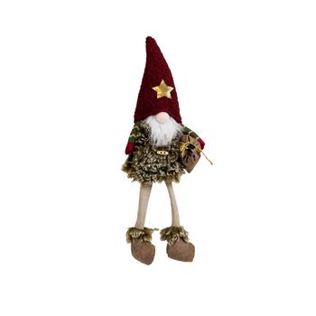 Visuel 1 du produit Peluche décorative de Noël gnome assis bonnet étoile jambes flexibles avec hotte en polyester coloris multicolore - H 65 cm