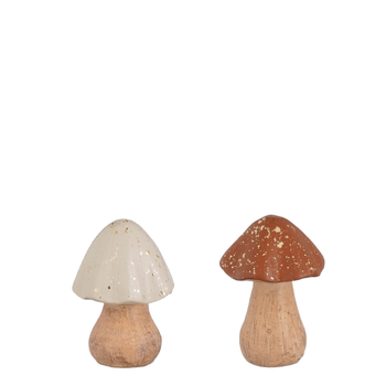 Visuel 1 du produit Champignon décoratif coloris marron en céramique pied en bois - Ø 7,5 cm