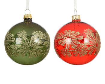 Visuel 1 du produit Boule en verre brillant transparente avec décor fleurs or - Ø 8 cm