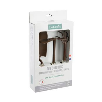 Visuel 1 du produit Lot d'outils à main pour le jardin coloris marron (transplantoir, serfouette, griffe) botanic® - 3 outils