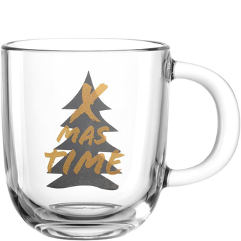 Visuel 1 du produit Tasse en verre transparent gravé avec sapin et écriture or Christmas time - 14 x 15 cm