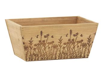 Visuel 1 du produit Corbeille en bois à motif herbes - 26 x 18 x 12 cm