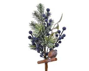 Visuel 1 du produit Branche verte de baies bleues givrées - 7 x 10 x 31 cm