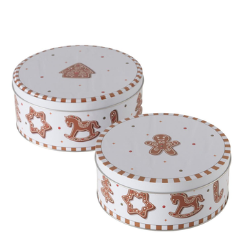 Visuel 1 du produit Boîte de stockage blanche à motif biscuits de Noël en métal Ginger - Ø 18 x H 8 cm