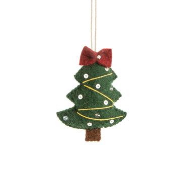 Visuel 1 du produit Suspension sapin en feutrine verte et bordeaux - 9 x 3,5 x 10 cm