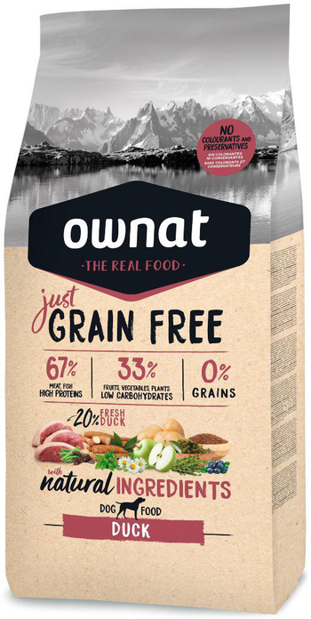 Visuel 1 du produit Croquette pour chien adulte Just Grain Free sans céréale au canard Ownat - 3 kg