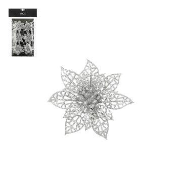 Visuel 1 du produit Ensemble de 6 poinsettias ajourés à clipser en polystyrène argent - Ø 8 cm