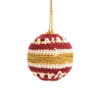 Visuel 1 du produit Boule en acier et tricot coton à lignes bordeaux et or - 7 x 8 cm