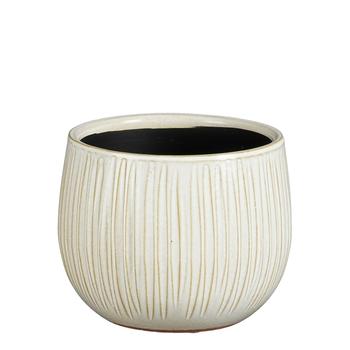 Visuel 1 du produit Pot rond cannelé coloris beige en céramique Pablo Mica Decorations - 14 x Ø 16 cm