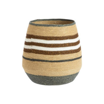 Visuel 1 du produit Panière ovale rayée en osier bleu, marron et blanc bleu - 34 x 34 x 35 cm